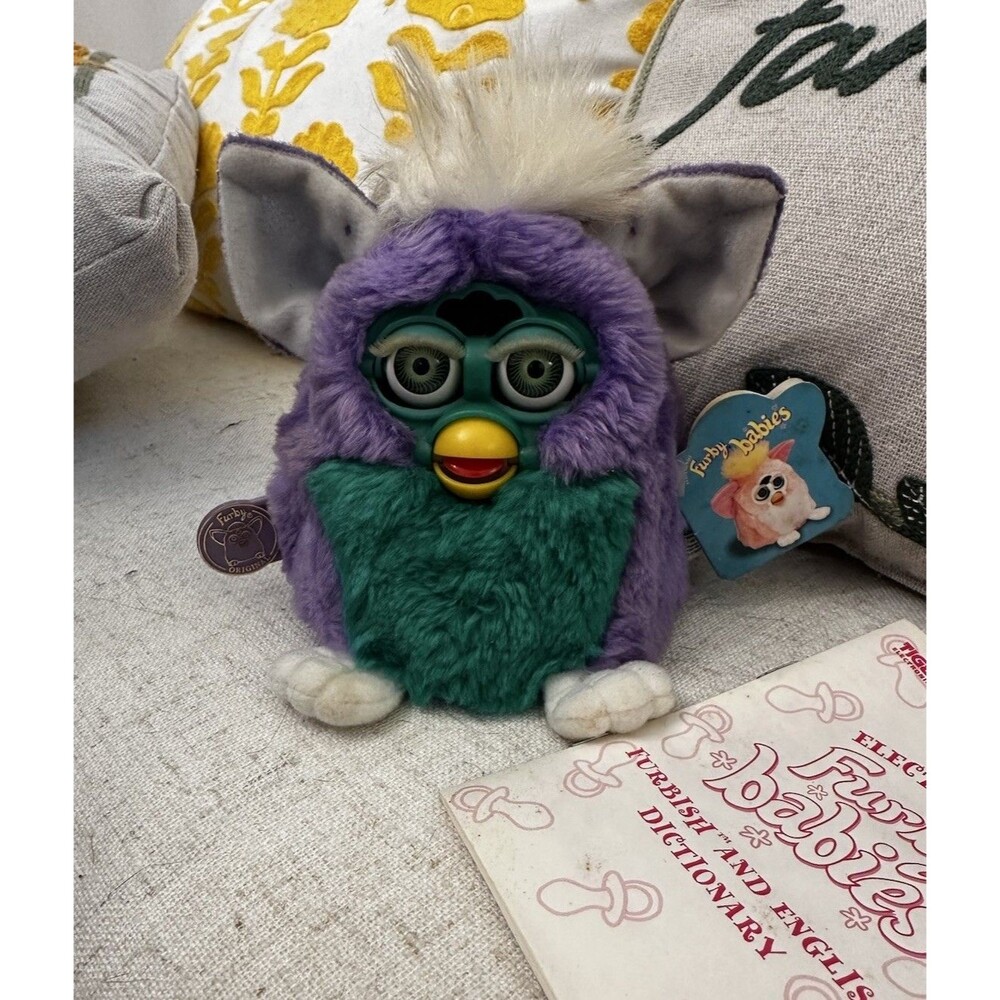VTG 1999 Furby Babies Purple & Green Tested Working Includes Tag & Manual No Box